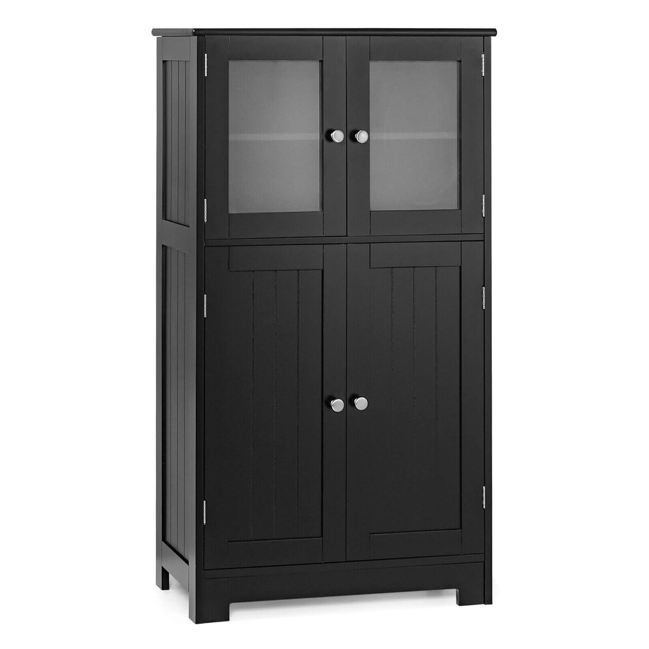 Black MDF Glass Door Floor Cabinet with Adjustable Shelf – 43 inches Storage Unit